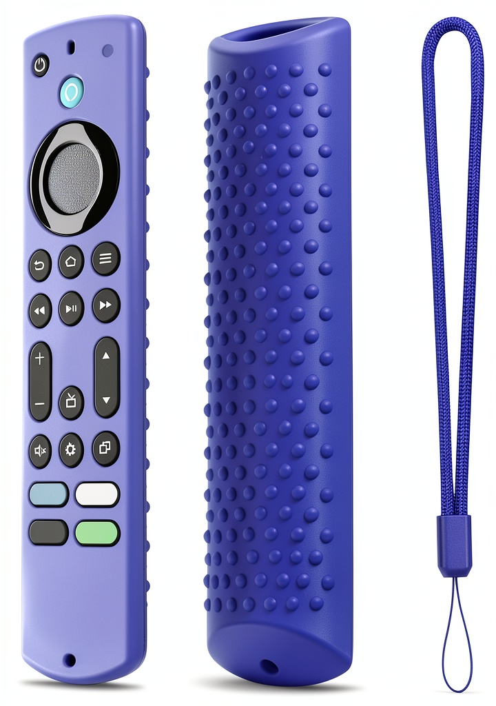 Child holding a brightly colored silicone remote case on a couch